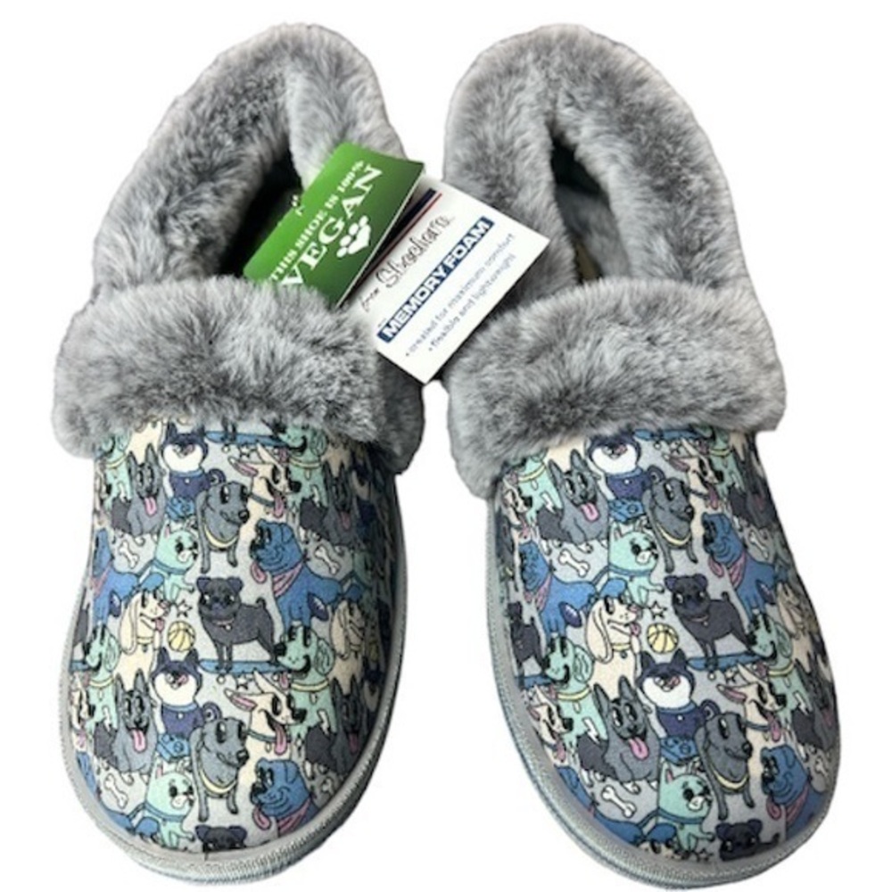 Skechers BOBS~Too Cozy Wandering Eyez~Dog Themed~Memory Foam Slippers~Wm Sz 6.5
